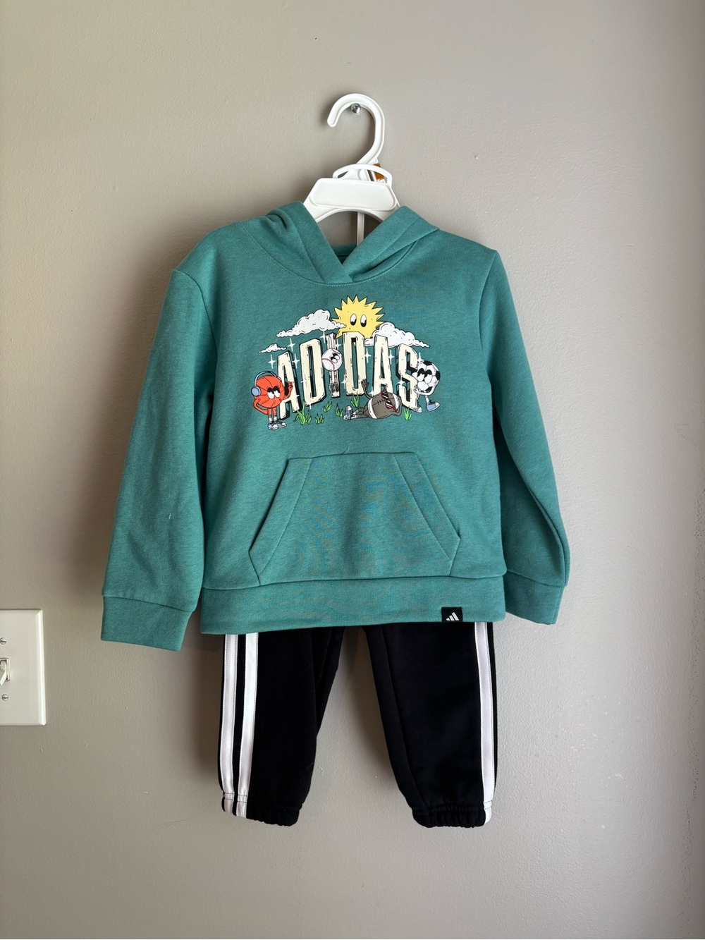 adidas Teal Hoodie and Black Joggers Kids Set
